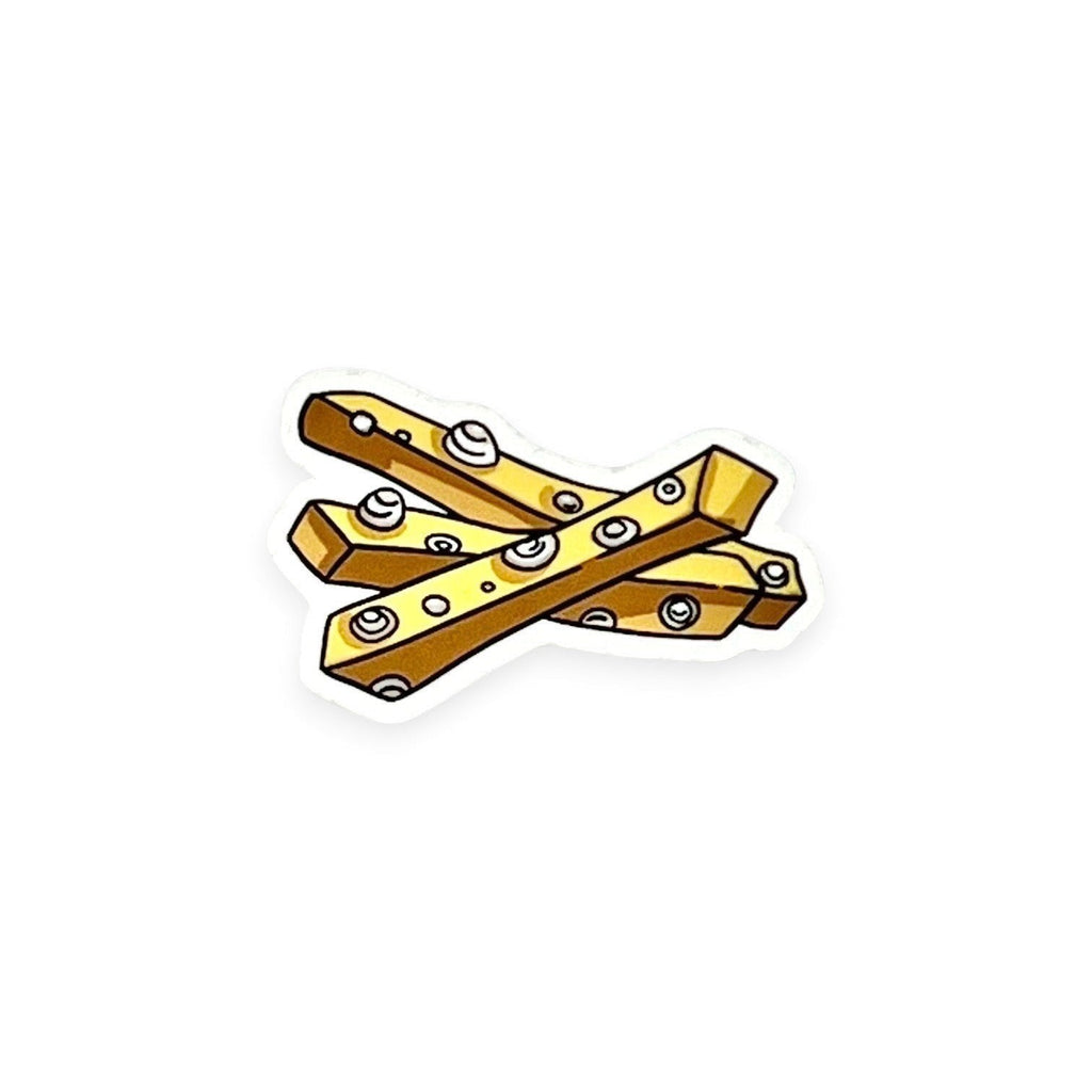 The Curiosity Route matte vinyl sticker featuring a Fossilized French Fries design on a light background.