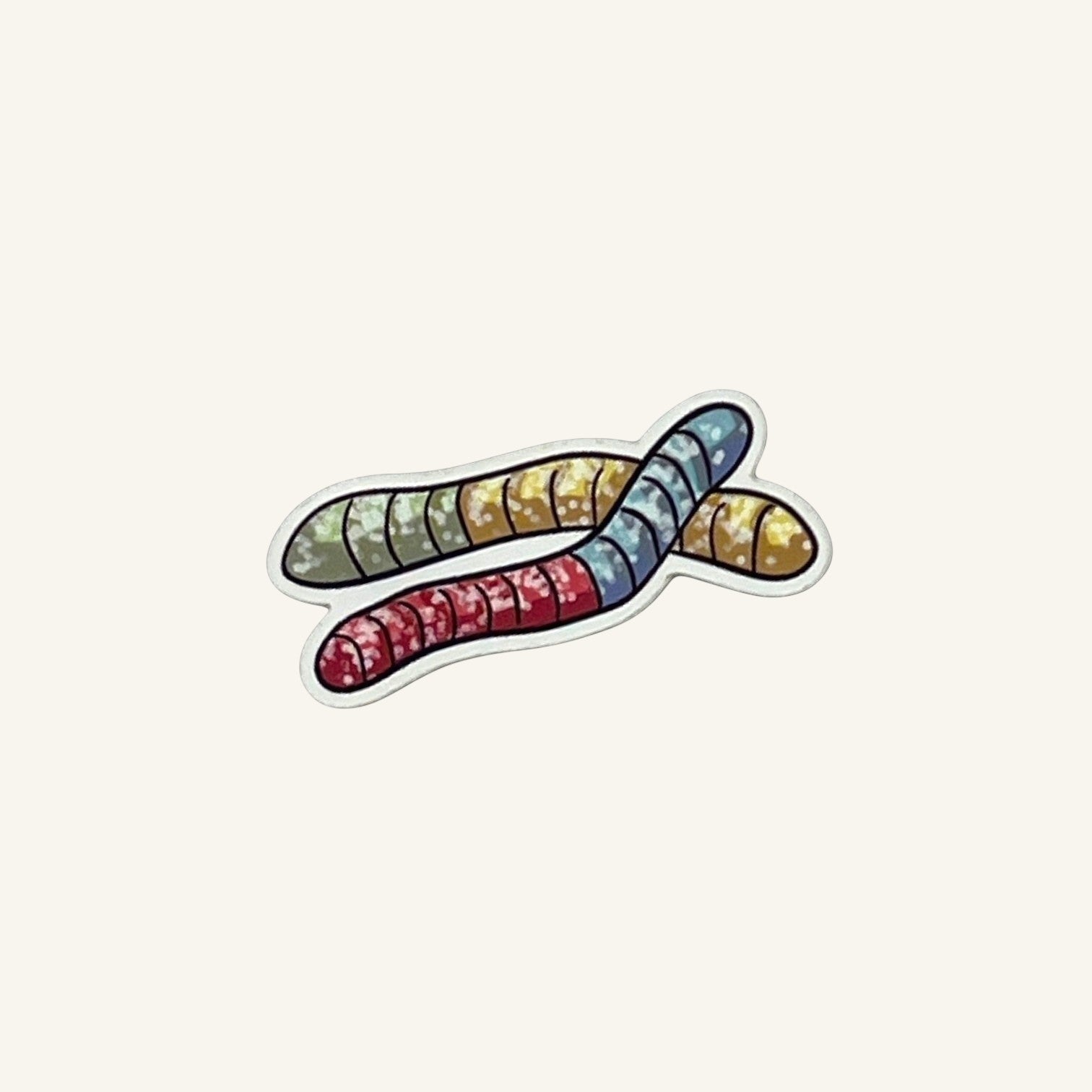 The Curiosity Route matte vinyl sticker featuring a colorful gummy worm design, waterproof and durable.