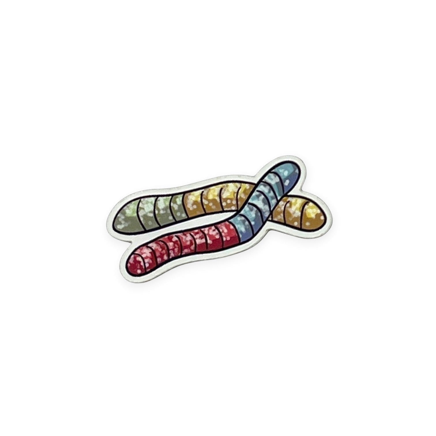 The Curiosity Route matte vinyl sticker featuring a colorful gummy worm design, waterproof and durable.